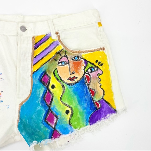 ART THERAPY MUSEO Vintage Levi's 501 High Rise White Unisex Denim Shorts SZ 38 - Picture 7 of 11